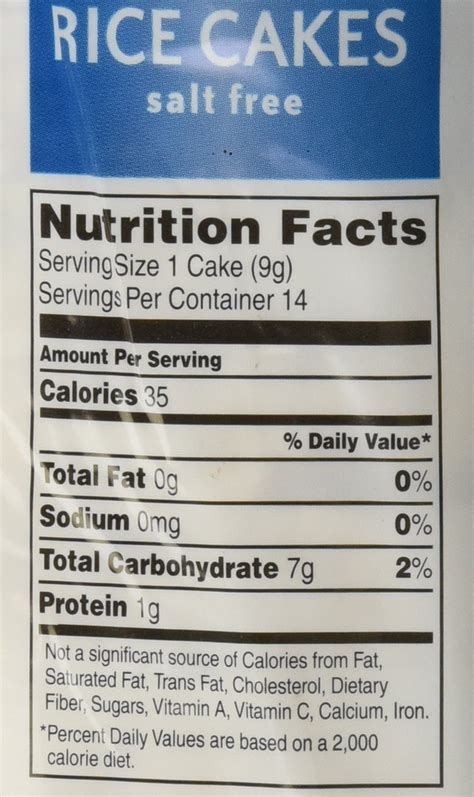plain rice cake nutrition label